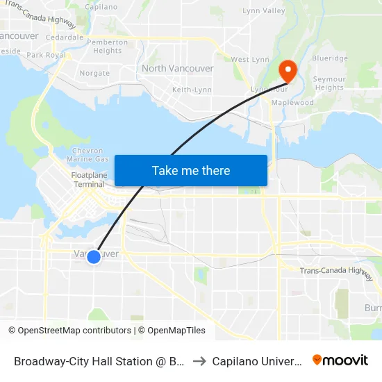 Broadway-City Hall Station @ Bay 3 to Capilano University map