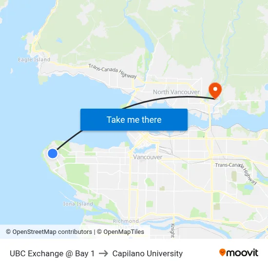 UBC Exchange @ Bay 1 to Capilano University map