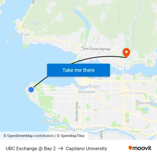 UBC Exchange @ Bay 2 to Capilano University map