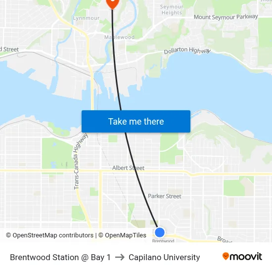 Brentwood Station @ Bay 1 to Capilano University map