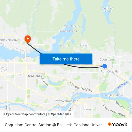 Coquitlam Central Station @ Bay 13 to Capilano University map