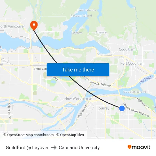 Guildford @ Layover to Capilano University map