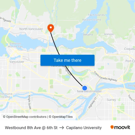 Westbound 8th Ave @ 6th St to Capilano University map