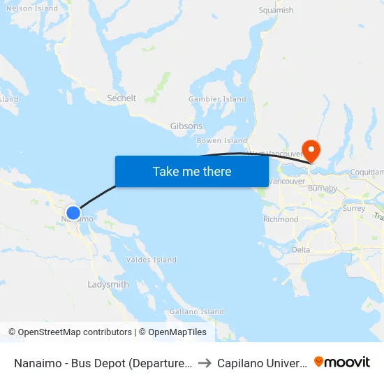 Nanaimo - Bus Depot (Departure Bay) to Capilano University map