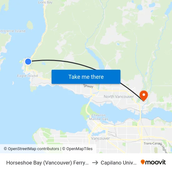 Horseshoe Bay (Vancouver) Ferry Terminal to Capilano University map