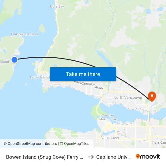 Bowen Island (Snug Cove) Ferry Terminal to Capilano University map
