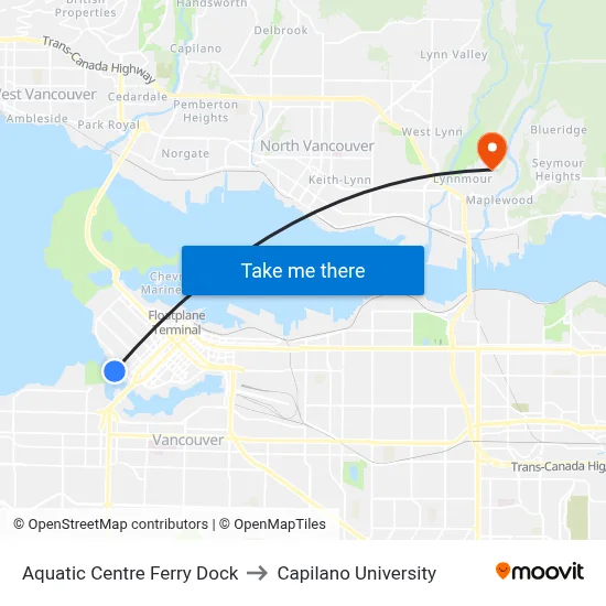 Aquatic Centre Ferry Dock to Capilano University map