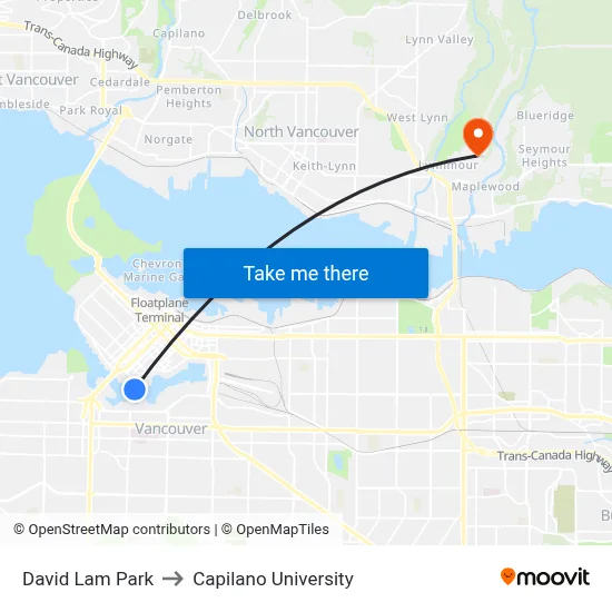 David Lam Park to Capilano University map