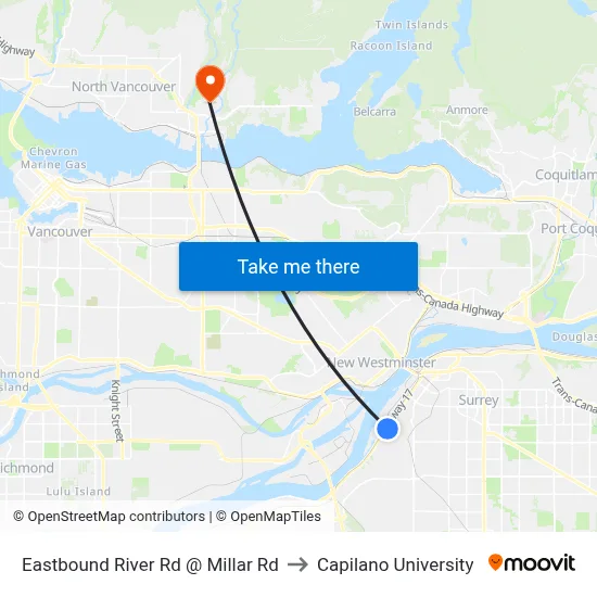 Eastbound River Rd @ Millar Rd to Capilano University map