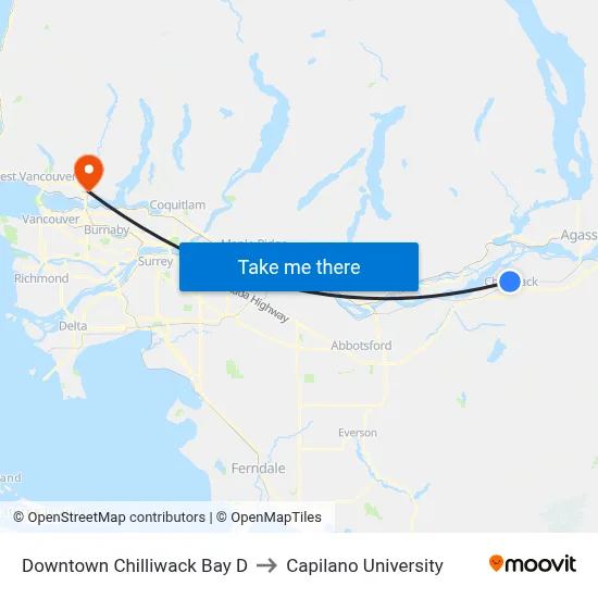 Downtown Chilliwack Bay D to Capilano University map