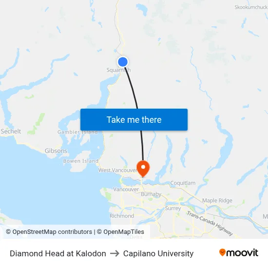 Diamond Head at Kalodon to Capilano University map