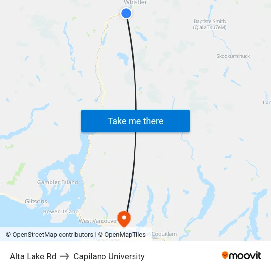 Alta Lake Rd to Capilano University map