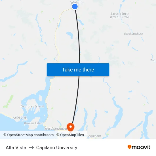 Alta Vista to Capilano University map