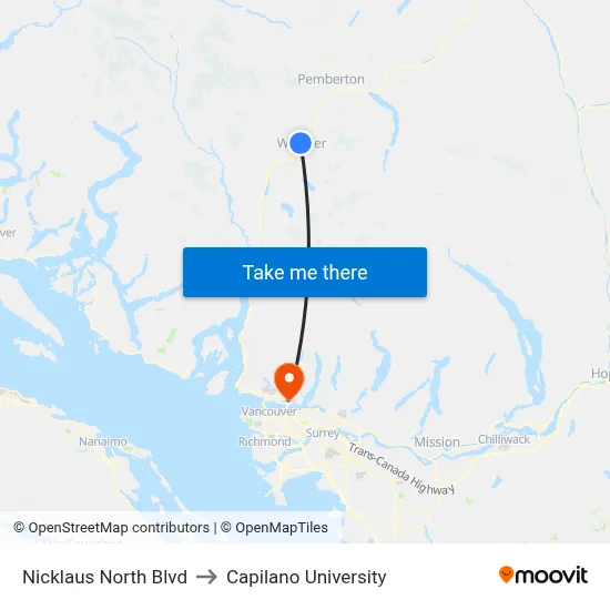 Nicklaus North Blvd to Capilano University map