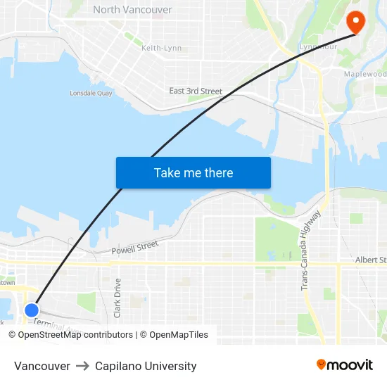 Vancouver to Capilano University map