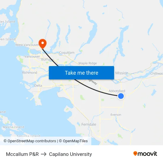Mccallum P&R to Capilano University map