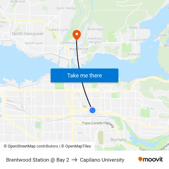 Brentwood Station @ Bay 2 to Capilano University map