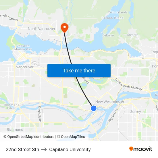 22nd Street Stn to Capilano University map