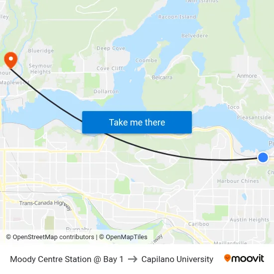 Moody Centre Station @ Bay 1 to Capilano University map