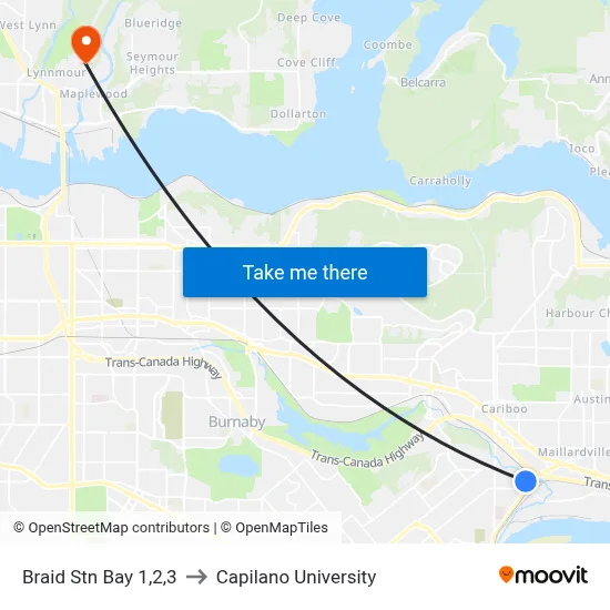 Braid Stn Bay 1,2,3 to Capilano University map