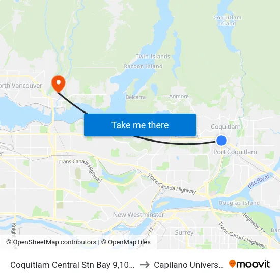 Coquitlam Central Stn Bay 9,10,11 to Capilano University map