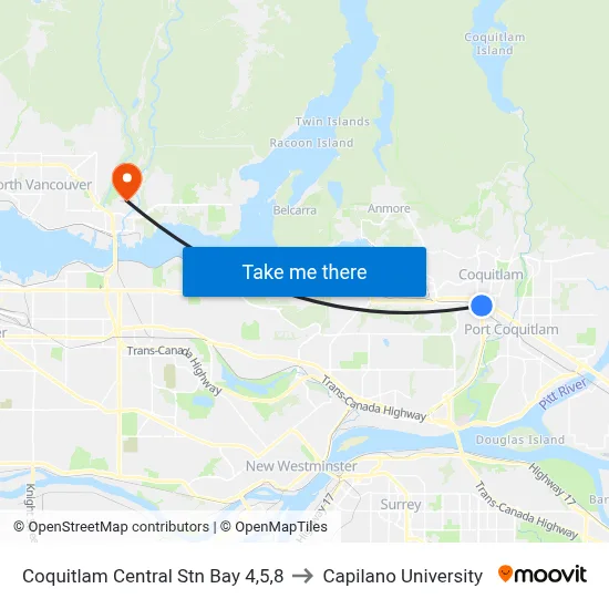 Coquitlam Central Stn Bay 4,5,8 to Capilano University map