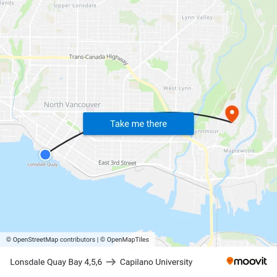 Lonsdale Quay Bay 4,5,6 to Capilano University map