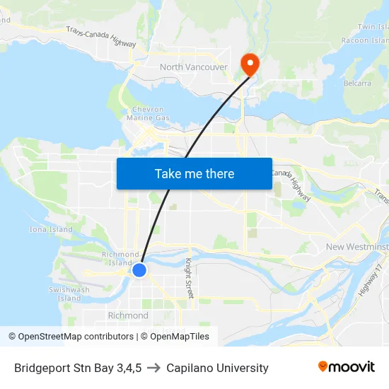 Bridgeport Stn Bay 3,4,5 to Capilano University map