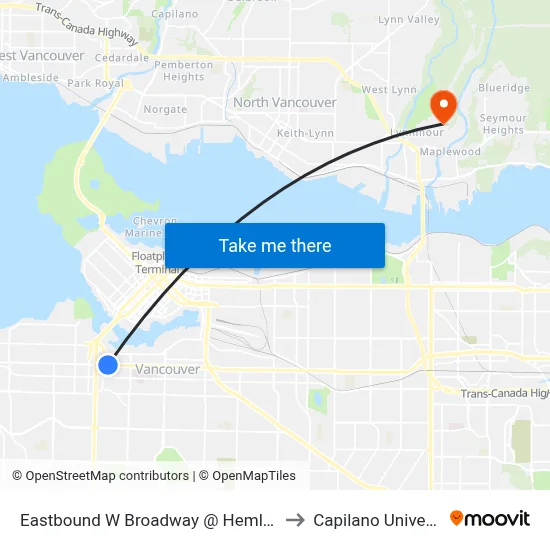 Eastbound W Broadway @ Hemlock St to Capilano University map