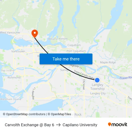 Carvolth Exchange @ Bay 6 to Capilano University map