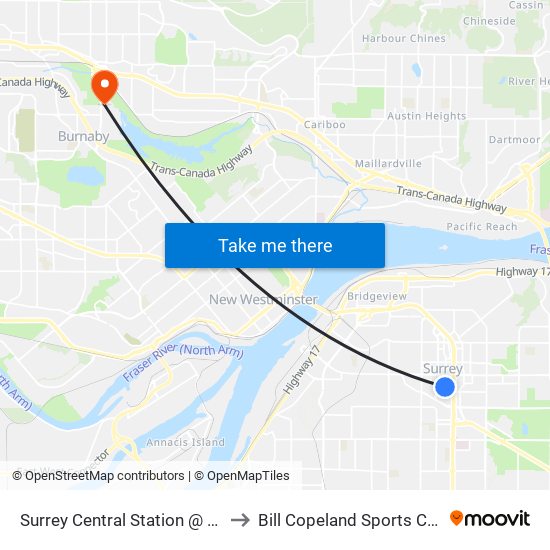 Surrey Central Station @ Bay 9 to Bill Copeland Sports Centre map