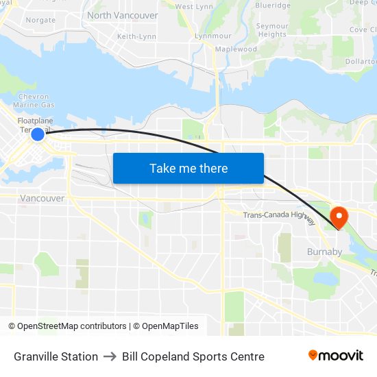 Granville Station to Bill Copeland Sports Centre map