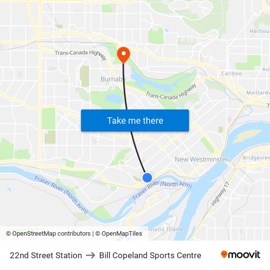 22nd Street Station to Bill Copeland Sports Centre map