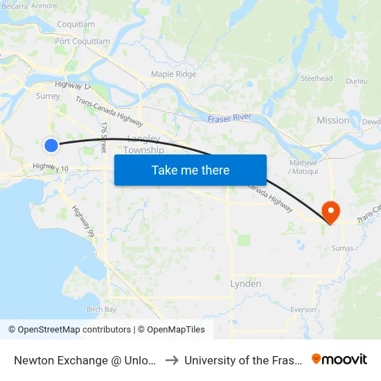 Newton Exchange @ Unloading Bay to University of the Fraser Valley map