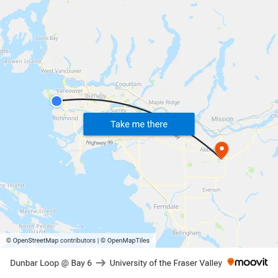 Dunbar Loop @ Bay 6 to University of the Fraser Valley map