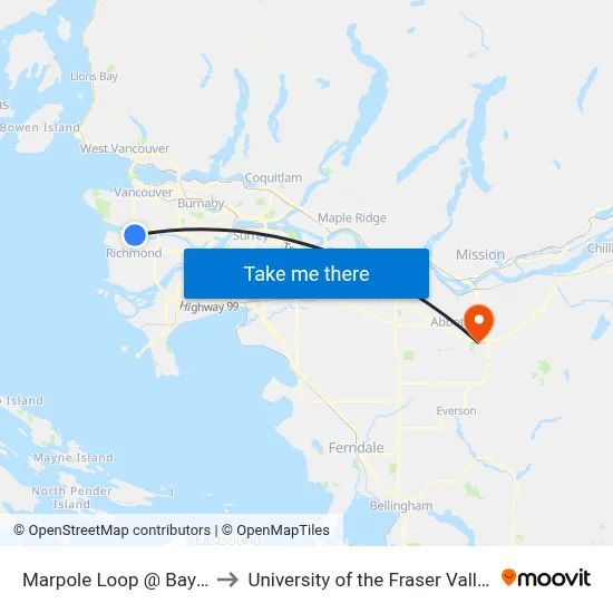Marpole Loop @ Bay 1 to University of the Fraser Valley map