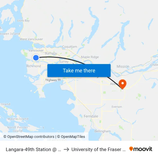 Langara-49th Station @ Bay 4 to University of the Fraser Valley map