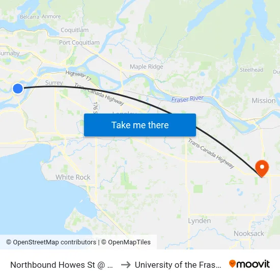Northbound Howes St @ Ewen Ave to University of the Fraser Valley map