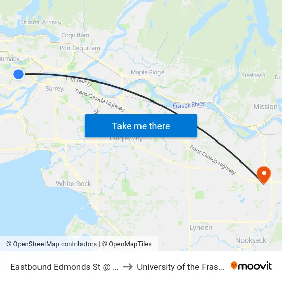 Eastbound Edmonds St @ Mary Ave to University of the Fraser Valley map