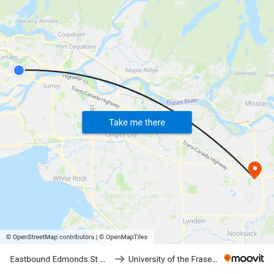 Eastbound Edmonds St @ 6th St to University of the Fraser Valley map