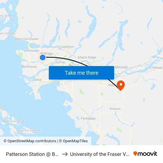 Patterson Station @ Bay 1 to University of the Fraser Valley map