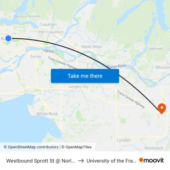 Westbound Sprott St @ Norland Ave East to University of the Fraser Valley map