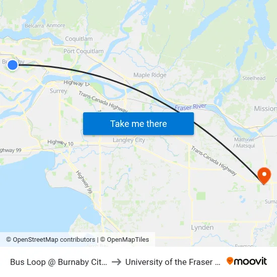 Bus Loop @ Burnaby City Hall to University of the Fraser Valley map