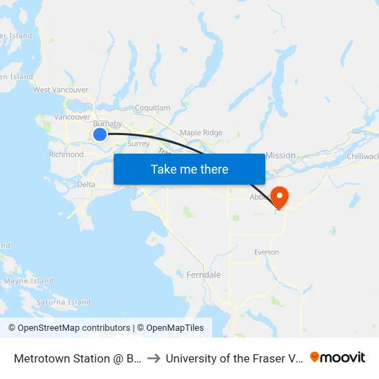 Metrotown Station @ Bay 4 to University of the Fraser Valley map