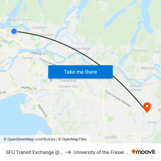 SFU Transit Exchange @ Bay 3 to University of the Fraser Valley map
