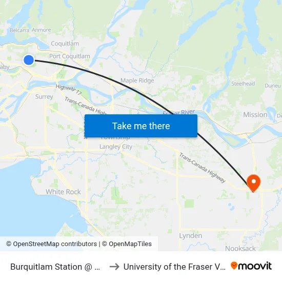 Burquitlam Station @ Bay 5 to University of the Fraser Valley map
