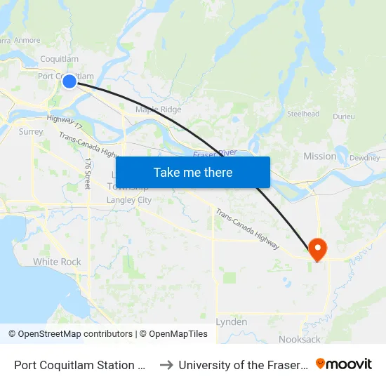 Port Coquitlam Station @ Bay 4 to University of the Fraser Valley map