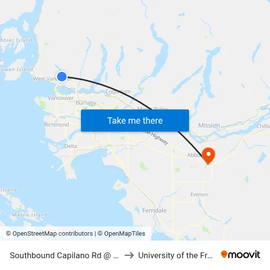 Southbound Capilano Rd @ Edgewood Rd to University of the Fraser Valley map