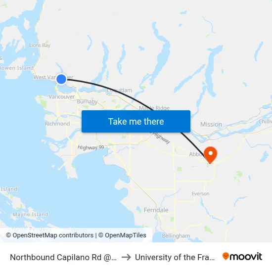 Northbound Capilano Rd @ Paisley Rd to University of the Fraser Valley map