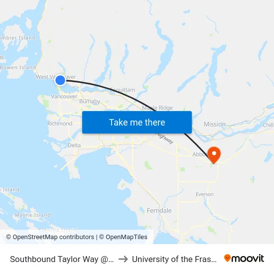 Southbound Taylor Way @ Keith Rd to University of the Fraser Valley map